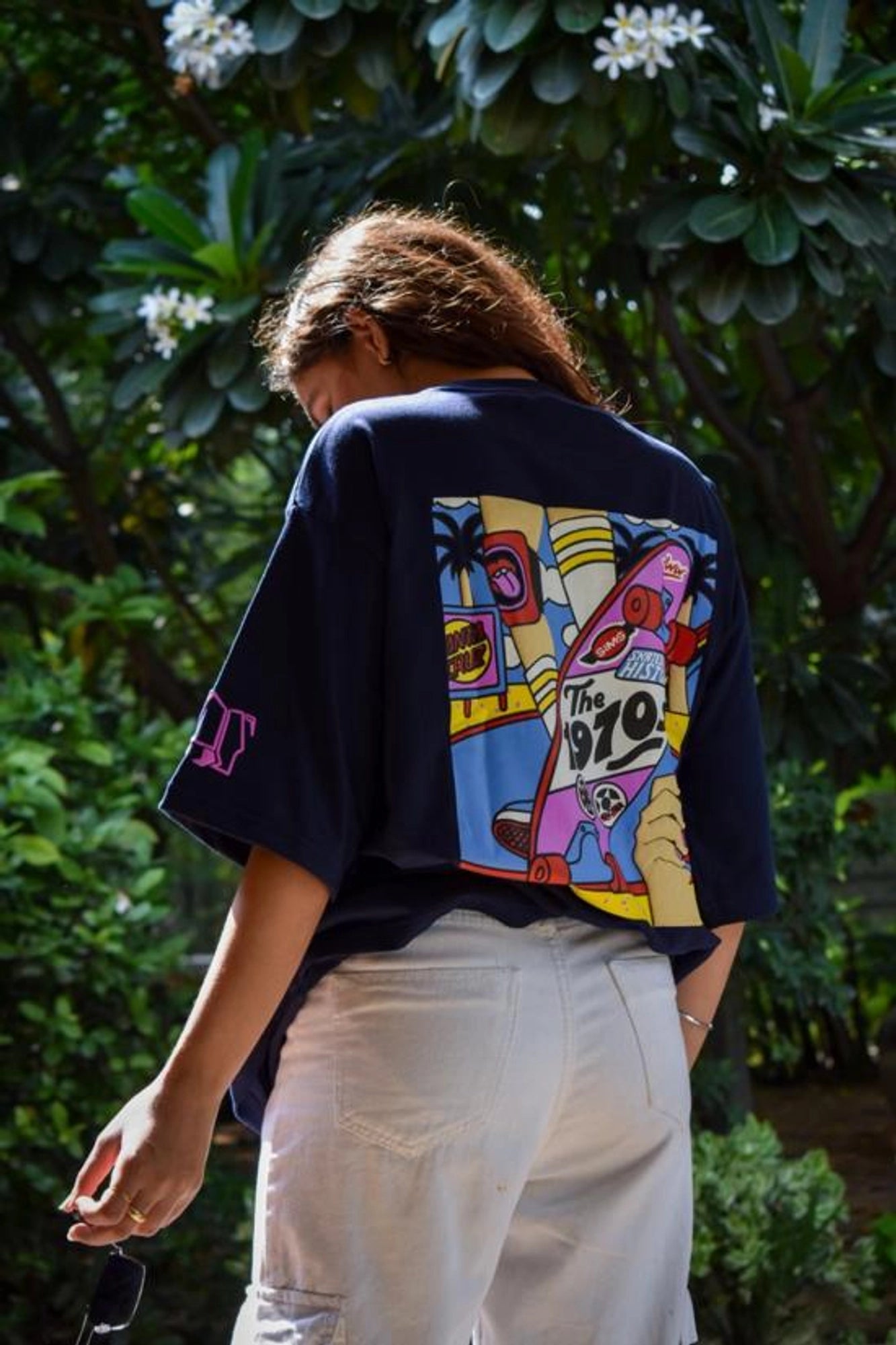 Navy Blue 1970s Pop Art | Unisex Oversized T-Shirt