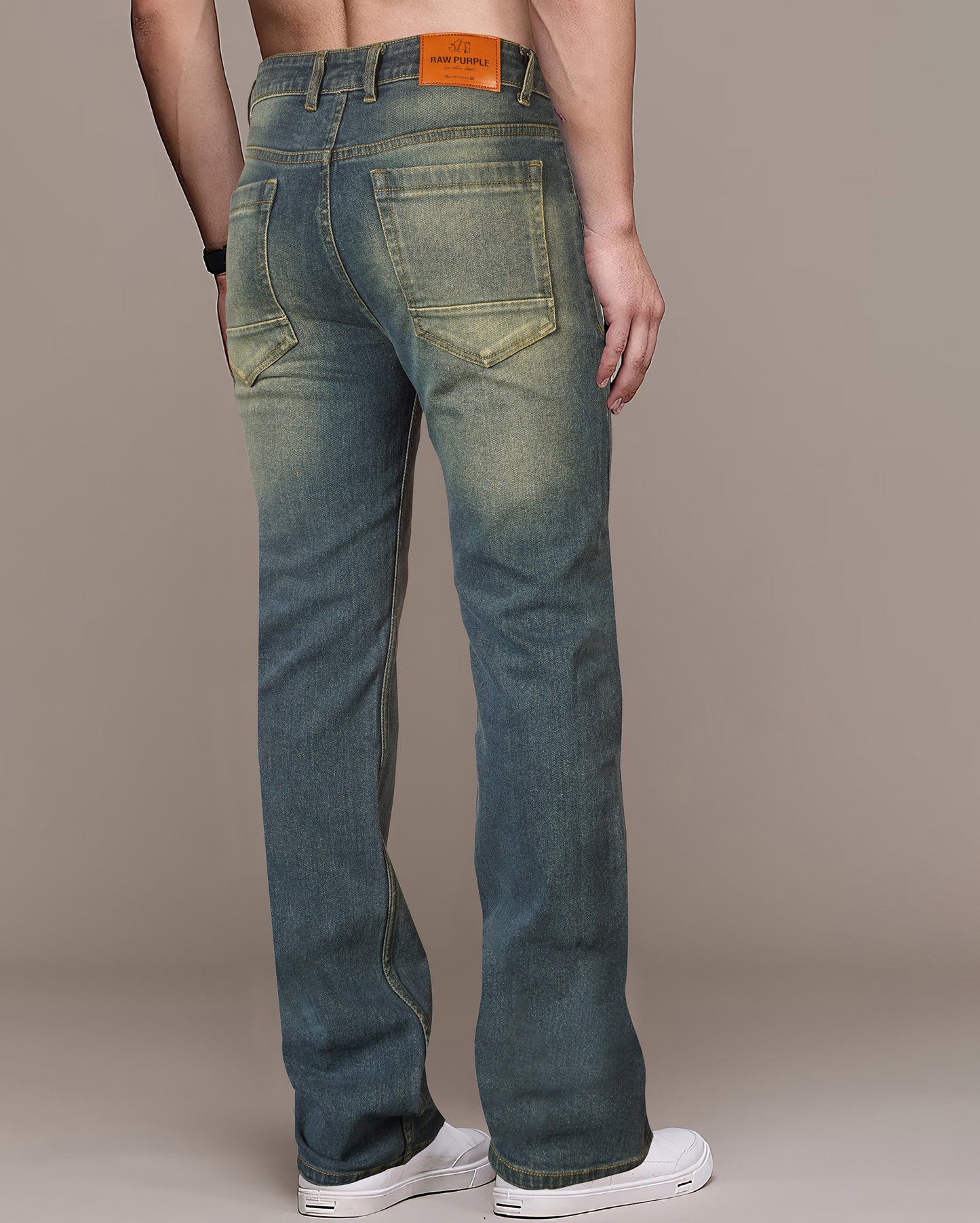 Blue-Grey Yellow Tinted Men's Bootcut Denim