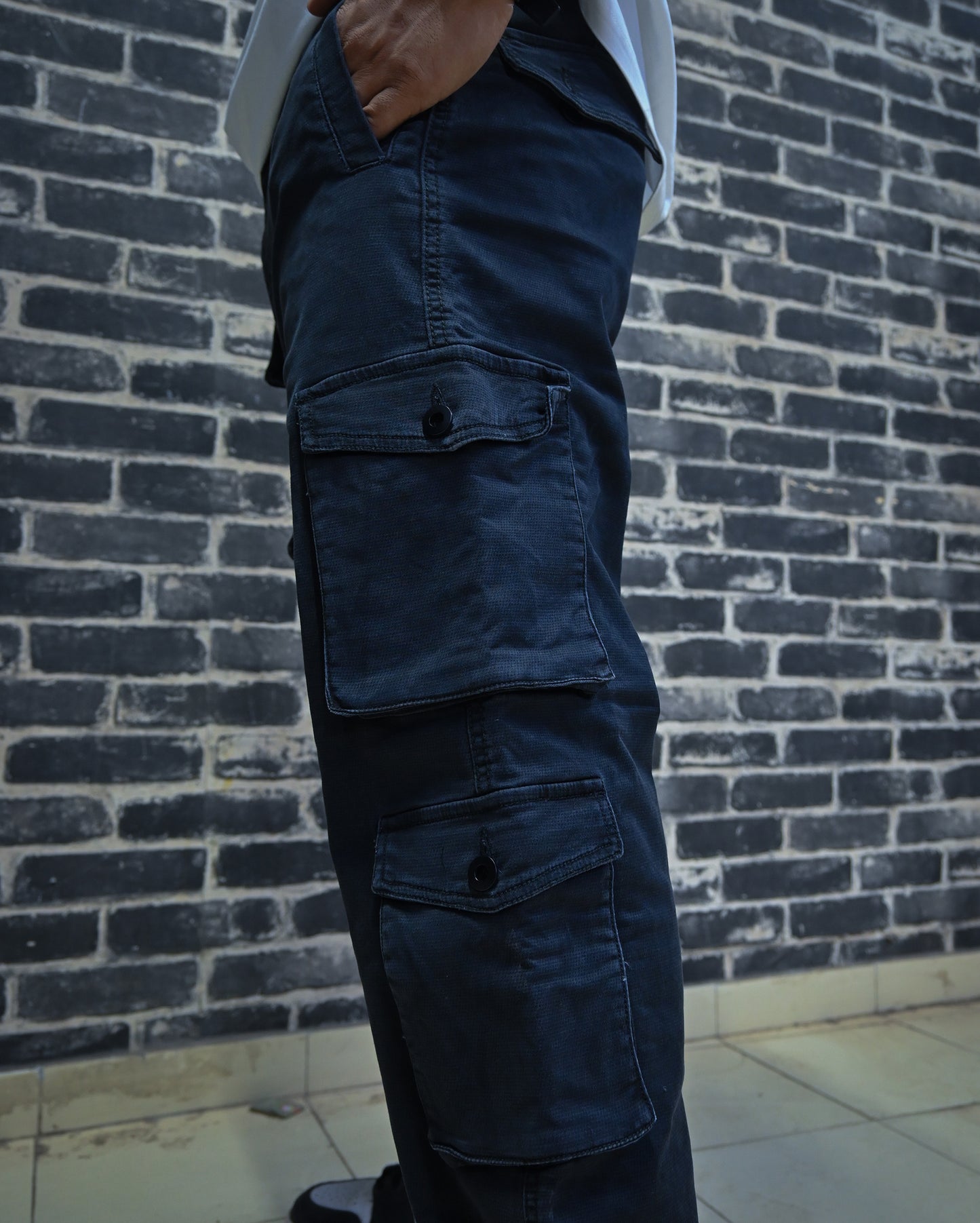 Unisex Black 8 Pockets Cargo Pants