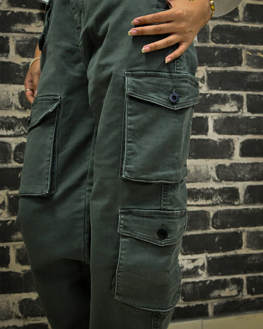 Unisex Deep Olive Green 8 Pockets Cargo Pants