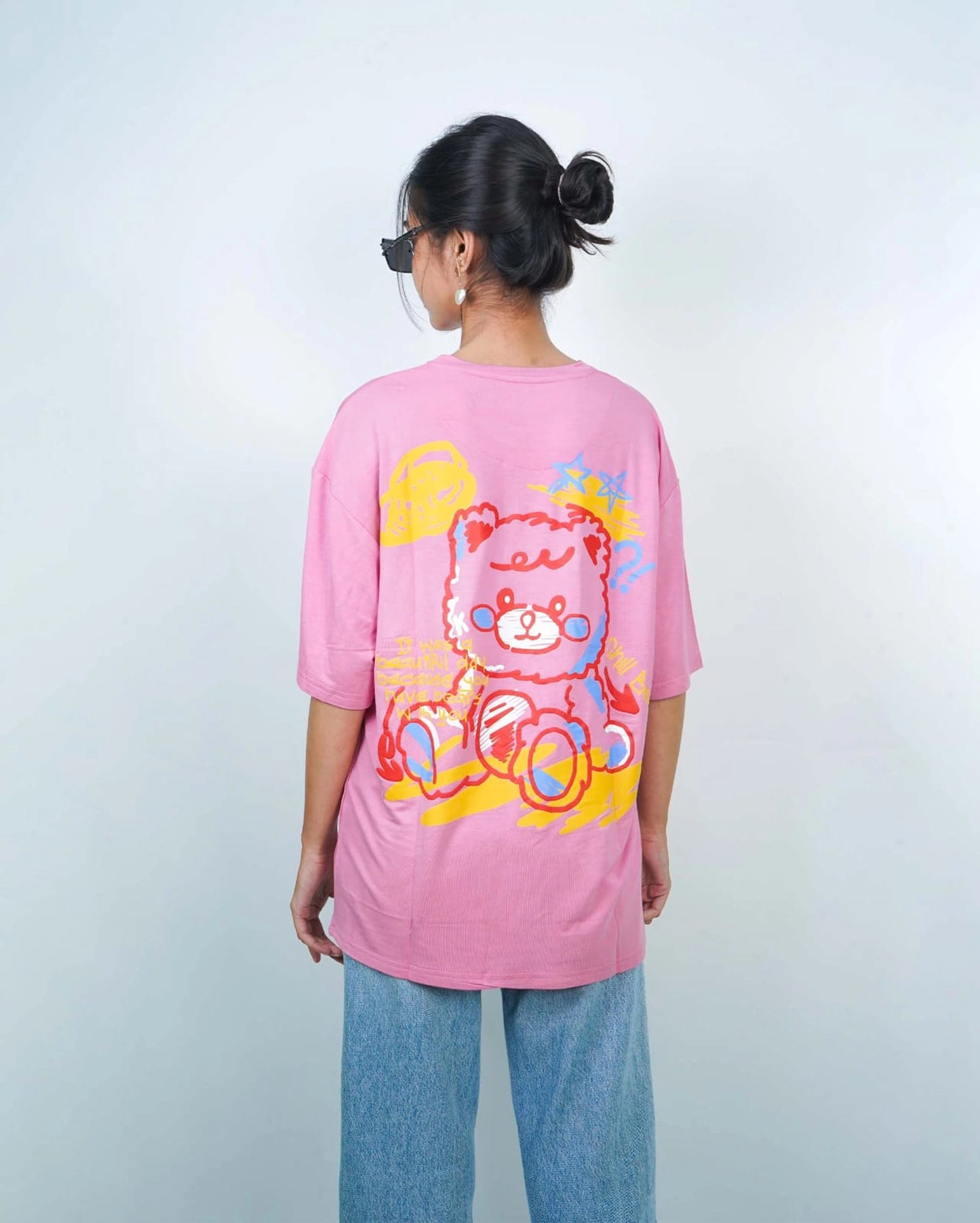 Bubble Gum Pink 'Chill Bear' | Unisex Oversized T-Shirt