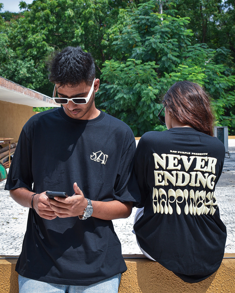 Black 'Never Ending Happiness' | Unisex Oversized T-Shirt