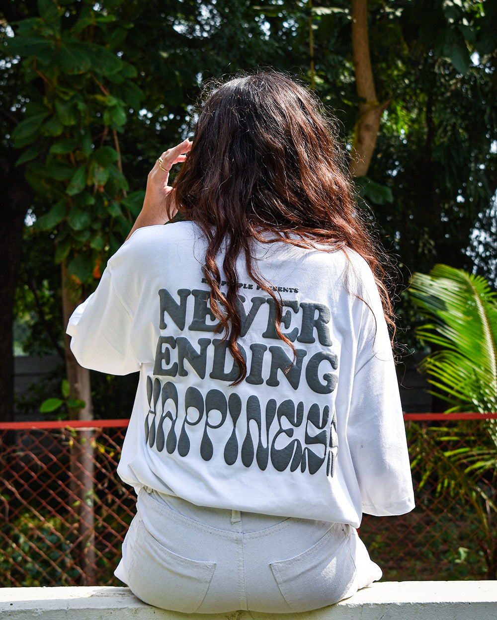 White 'Never Ending Happiness' | Unisex Oversized T-Shirt