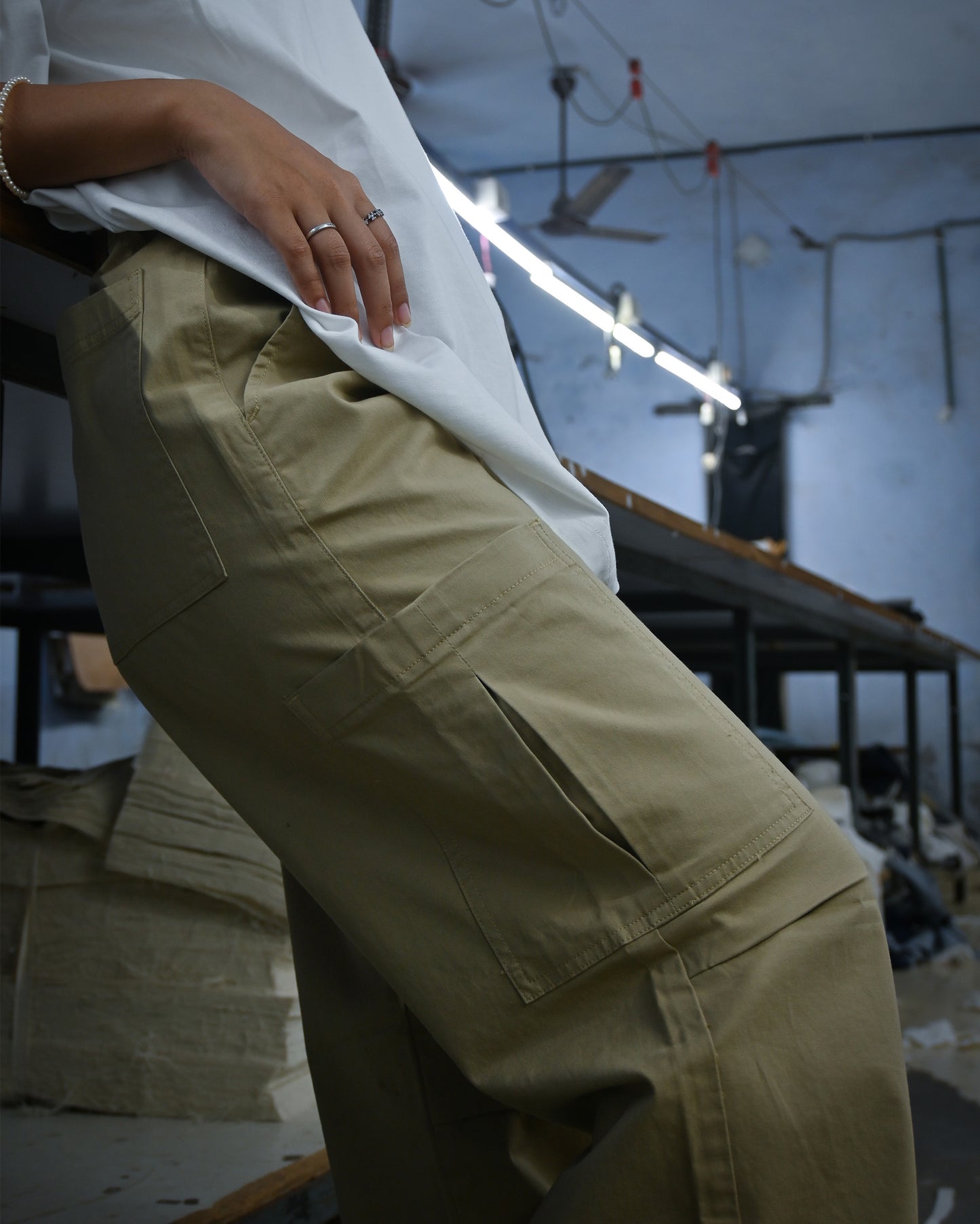 Khaki Unisex Parachute Pants