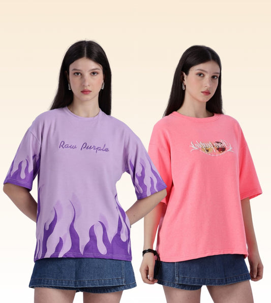 Lavender and Pink Oversize T-shirt  | Pack of 2 T-shirt