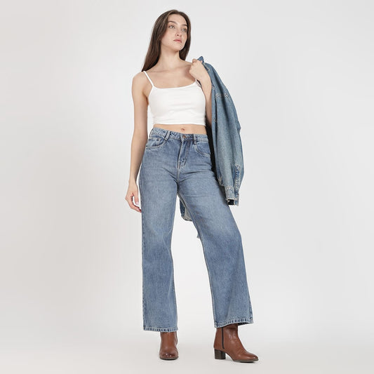 Light Blue Women's High Rise Straight Fit