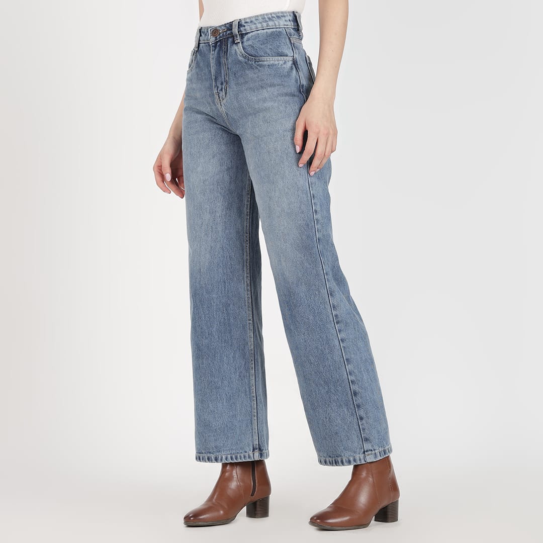 Light Blue Women's High Rise Straight Fit