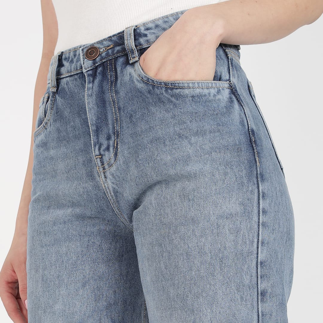 Light Blue Women's High Rise Straight Fit